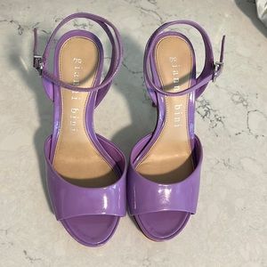 Gianni Bini Camwren Patent Stiletto Ankle Strap Platform Sandals Purple